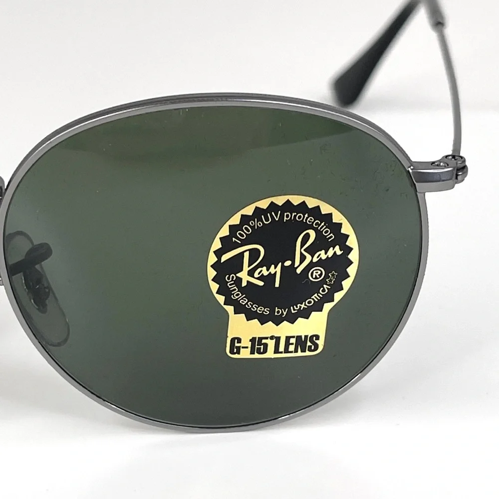 RAY BAN Icons 53mm Retro Round Metal Sunglasses NEW Matte Gunmetal Crystal Green